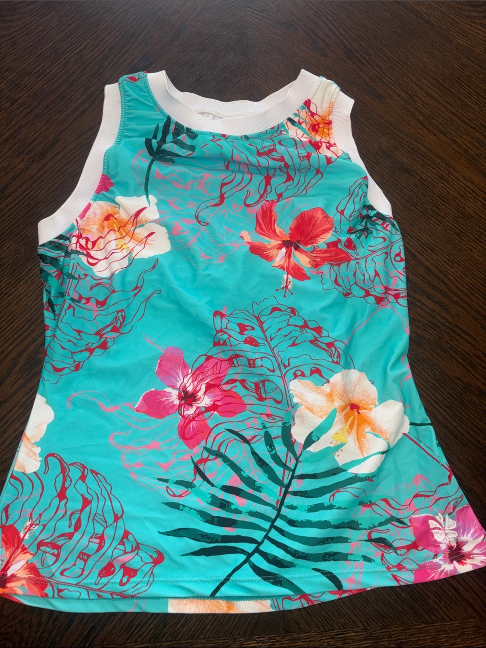 Hapari Blue Tropical Island Floral Tankini Swimming Top Flowers Size L(12-14)